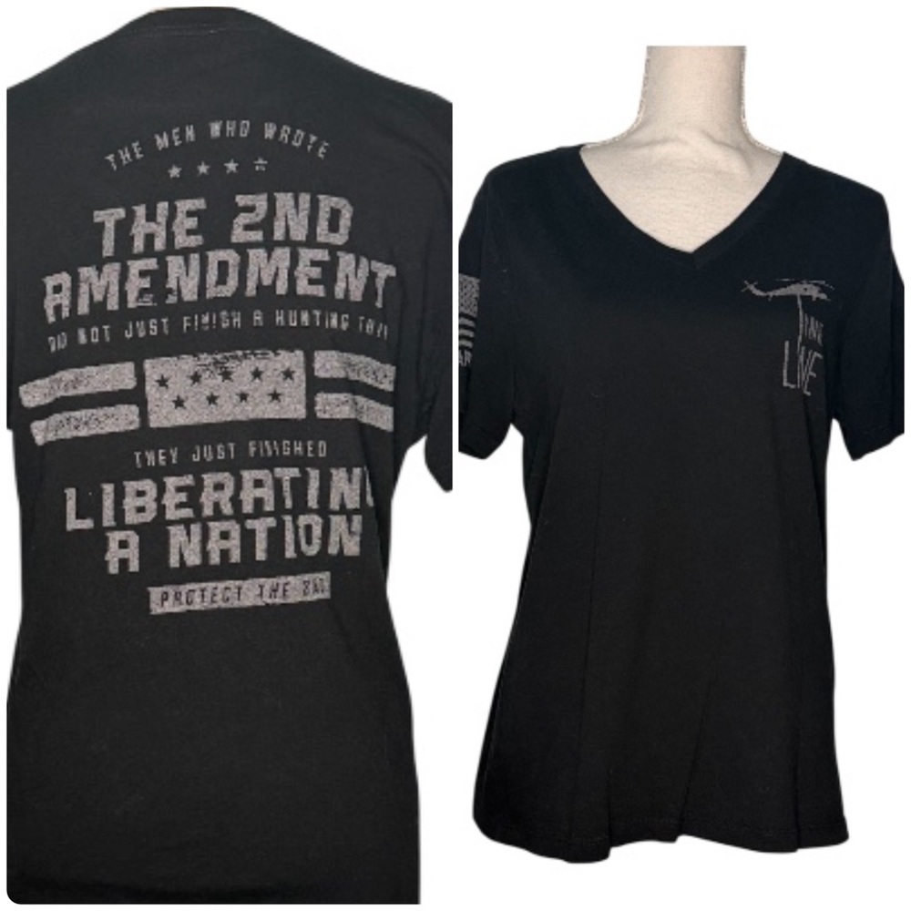 Nine Line Women's Relaxed Fit V-Neck Shirt - Liberating A Nation, L/Black